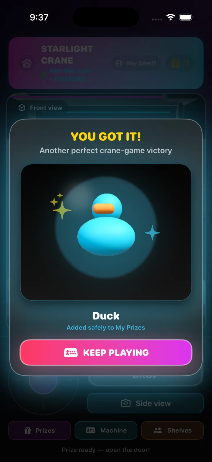 A Duck prize being added to a local Prize Shelf